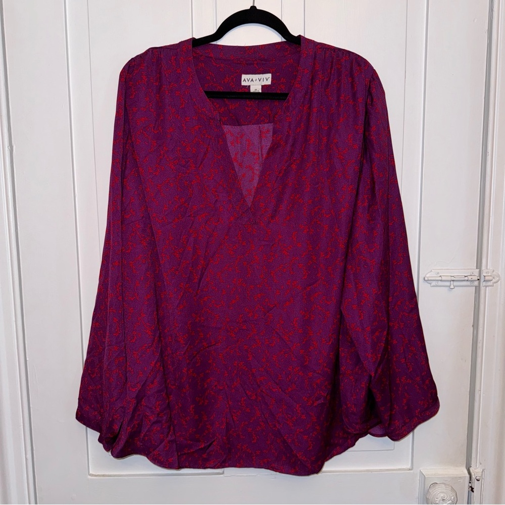 ✨ava & viv red & purple floral print long sleeve blouse✨